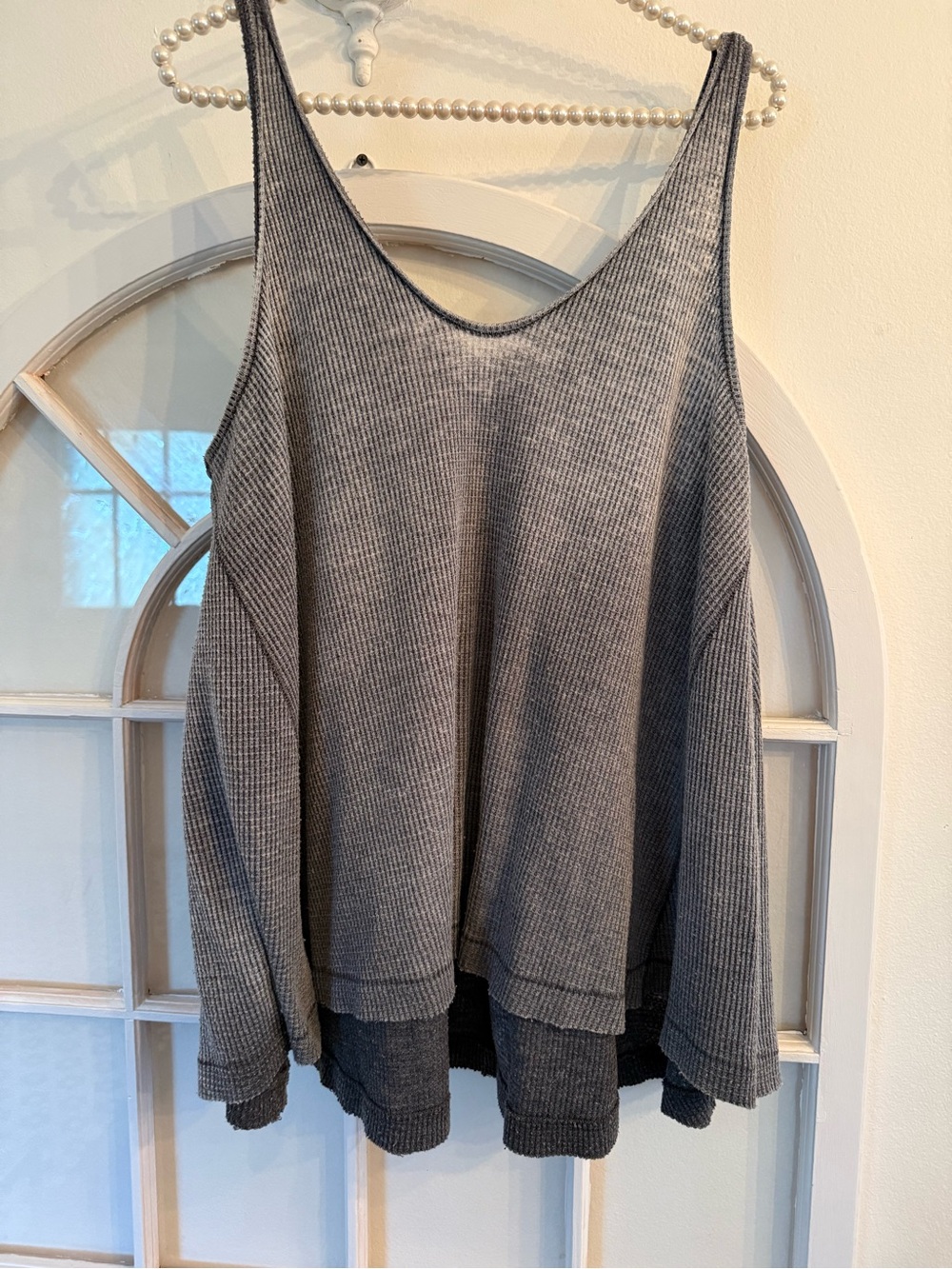 Free People We The Free Gray Waffle Knit Thermal Tank Top Flowy - Size Small